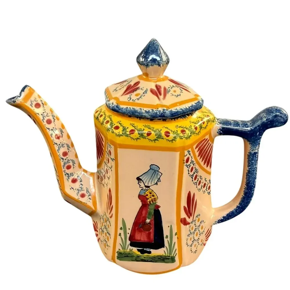 French Vire Faience Vintage Tray Teapot Cups Sugar Cream Covered Dish-9 PC Set - Picture 3 of 14